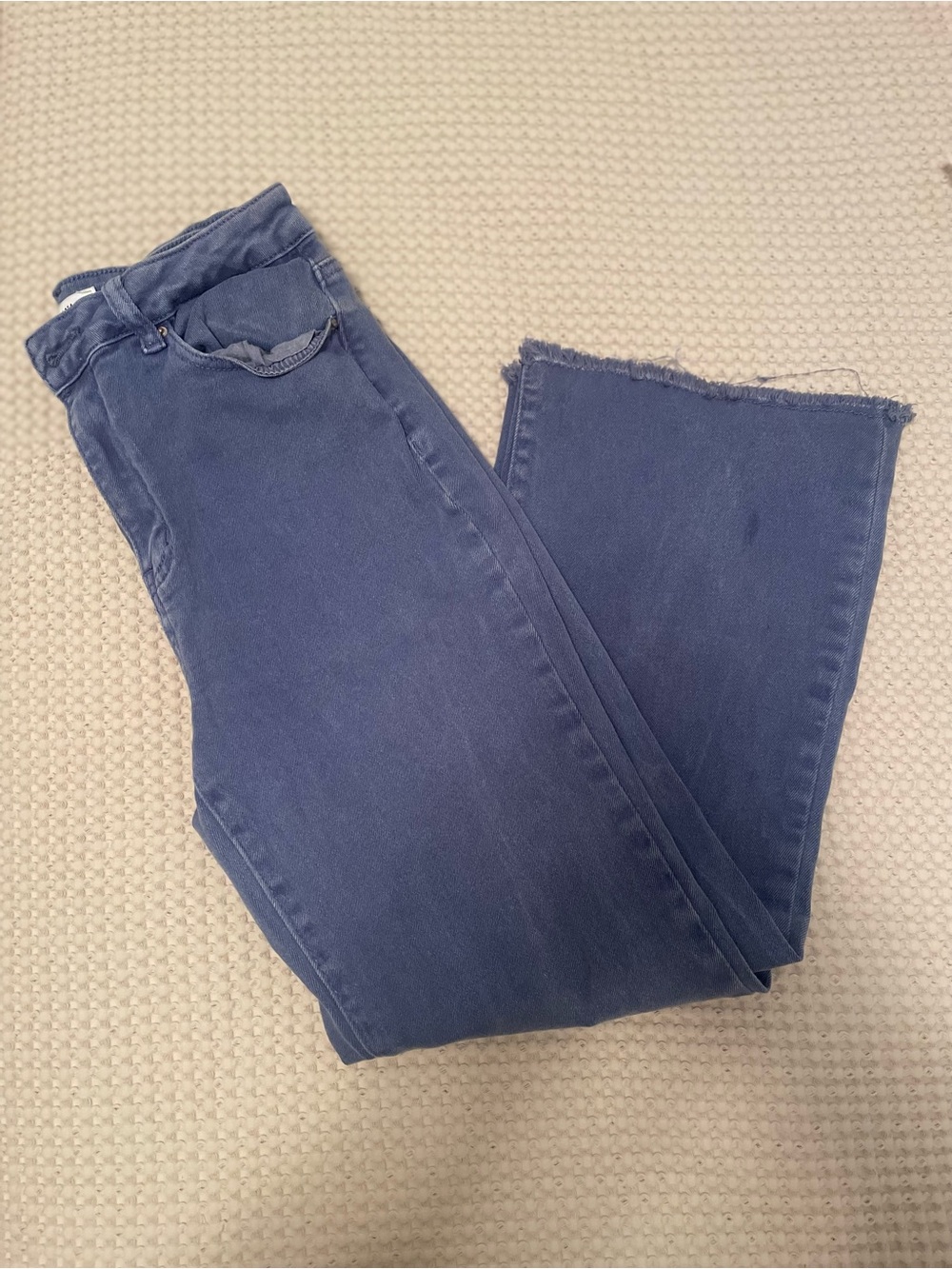 Zenana Outfitters Dark Blue Wide-Leg Jeans with Frayed Hem